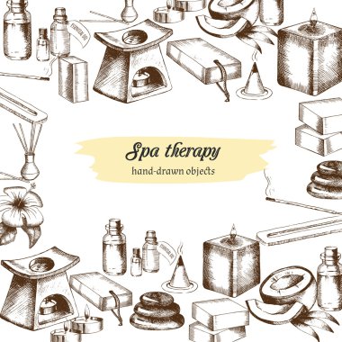 Vektör Spa arka plan için ayarla. Nesneleri elle çizilmiş bir daire içinde düzenlenmiş. 