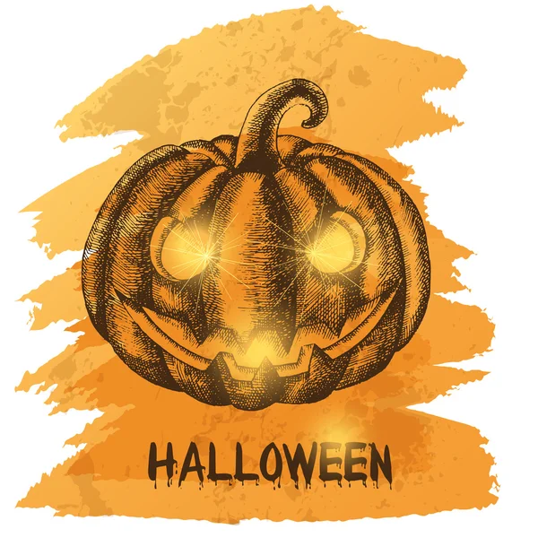 Poster met Halloween pompoen. Lantaarn Jack. Schets. Vectorillustratie — Stockvector