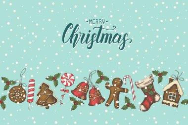 Elle çizilmiş Noel eşyaları ve el yapımı 