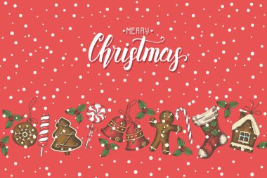 Elle çizilmiş Noel eşyaları ve el yapımı 