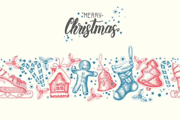 Безшовний Тренд Ручним Зображенням Різдвяних Єктів Веселого Різдва Веселого Нового — стоковий вектор