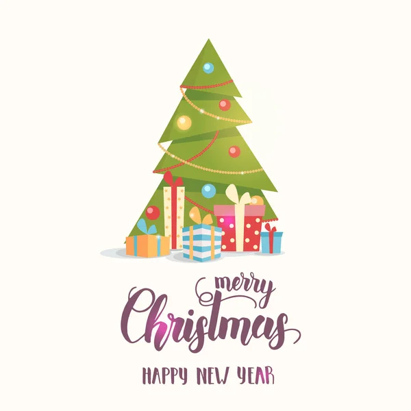 Décoré Arbre Noël Avec Des Boîtes Cadeaux Isolés Sur Blanc — Image vectorielle