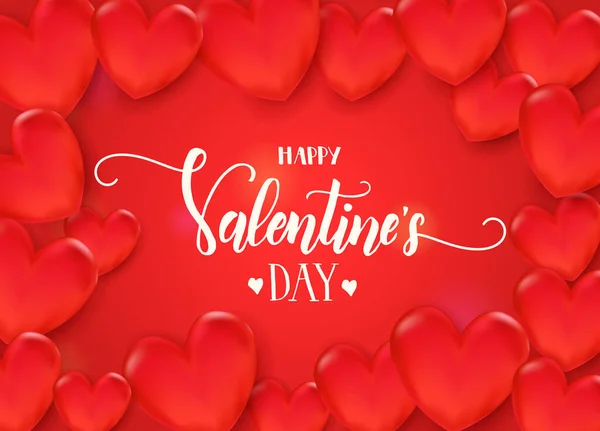 Valentinstag Hintergrund Mit Roten Herzen Auf Rotem Hintergrund Happy Valentines — Stockvektor