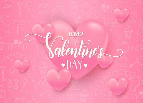 Fondo Del Día San Valentín Con Corazones Color Rosa Patrón — Vector de stock