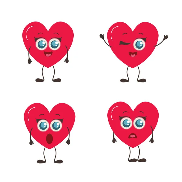 Adoro Emoji Coleção Engraçada Coração Para Dia Dos Namorados Isolado — Vetor de Stock