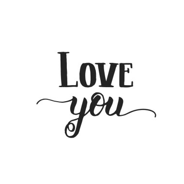 Seni seviyorum- ilham verici ve motive edici bir alıntı ve kalp beyaza izole edilmiş. Kaligrafi cümlesi. Sevgililer Günün kutlu olsun..