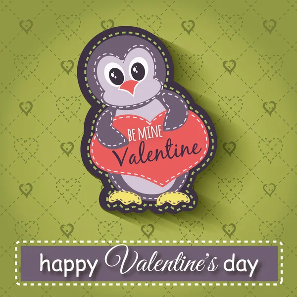 ペンギンと幸せのバレンタインの日カード — ストックベクタ