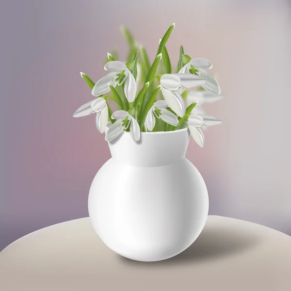 White vase with snowdrops — Stock Vector