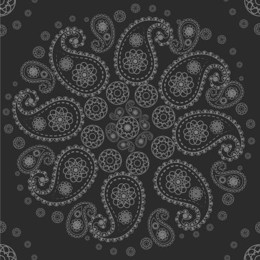 Siyah arka plan ile desenli bir süs. Dairesel süsleme. Vektör desen