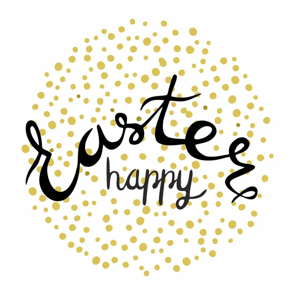 Mutlu Paskalya yazı. Paskalya harflerle siyah renkler. Paskalya tatili logo yazı daveti veya kartları için. Paskalya vektör yazı ile altın noktalar. Mutlu Paskalya afiş. 