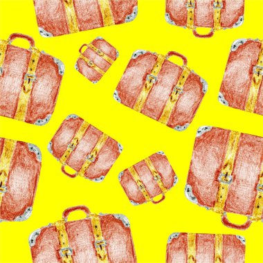 Sarı arka plana bavula ile Seamless modeli. O-ebilmek var kullanılmış için kumaş, duvar kağıdı