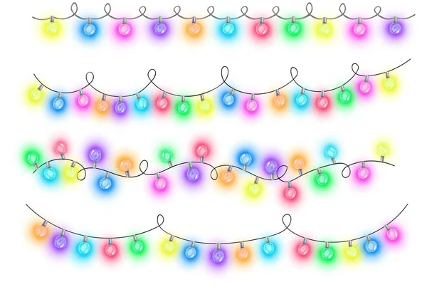 Conjunto de acuarela dibujada a mano ilustración de luces de guirnalda de Navidad multicolor o bombillas. Ilustración sobre fondo blanco —  Fotos de Stock