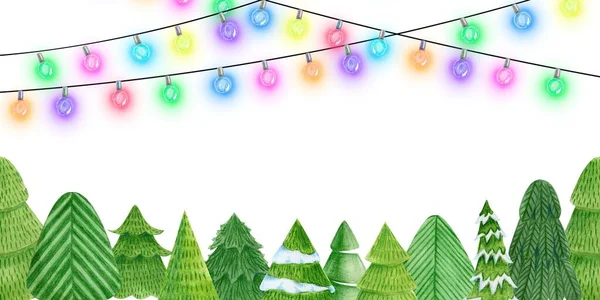 Ensemble de différents arbres de Noël, illustration. Des pins dessinés à la main. Peut être utilisé pour la carte de vœux, invitation, bannière, conception web — Photo