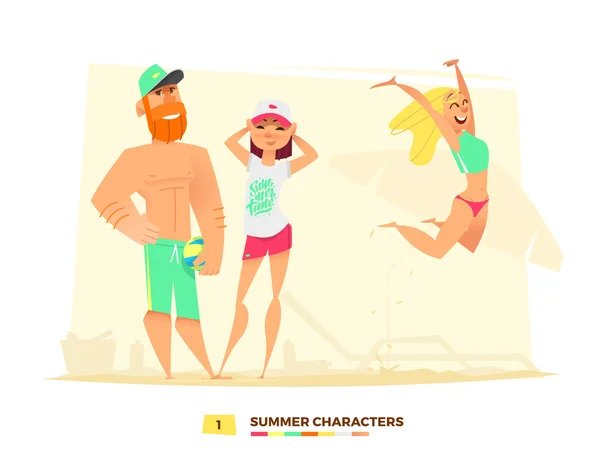 Personajes de verano. Hora de jugar. — Vector de stock