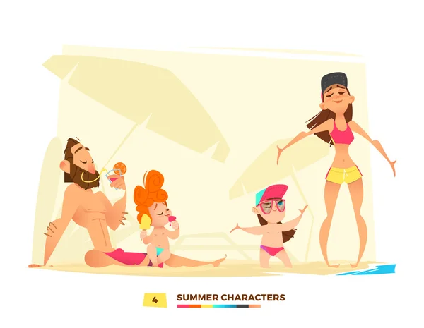 Καλοκαίρι χαρακτήρες. Ευτυχισμένη στιγμή — Διανυσματικό Αρχείο