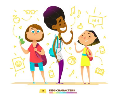 Mutlu öğrenciler karakterler. 