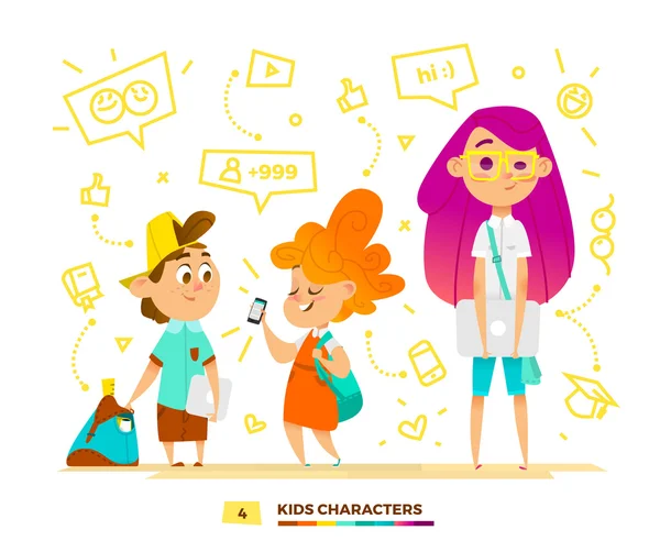 Happy pupils characters. — Stock Vector