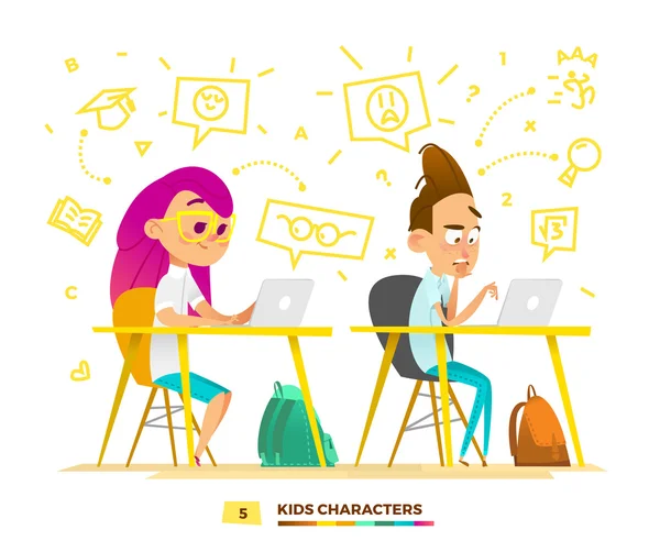 Happy pupils characters. — Stock Vector