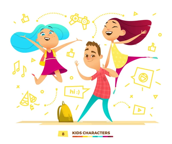 Happy pupils characters. — Stock Vector