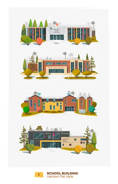 Cuatro edificios escolares — Vector de stock