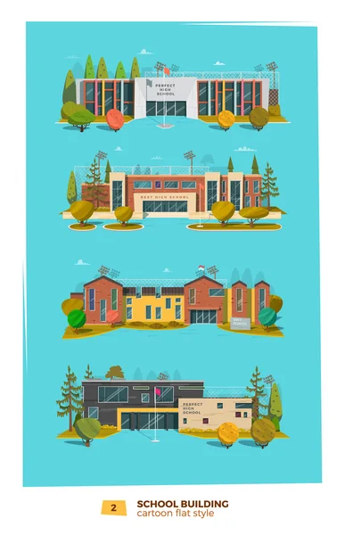 Cuatro edificios escolares — Vector de stock