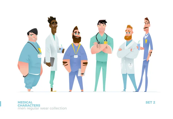Hommes médicaux personnages en posture debout. — Image vectorielle