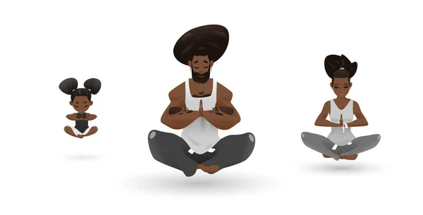 Yoga Family Character Design Set Atmósfera Zen — Archivo Imágenes Vectoriales