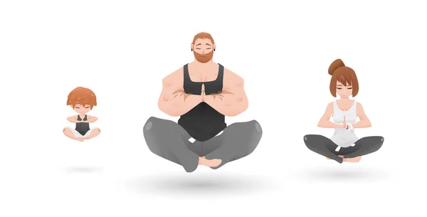 Yoga Family Character Design Set Atmósfera Zen — Vector de stock