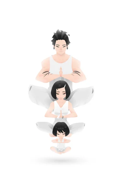 Yoga Family Character Design Set Atmósfera Zen — Vector de stock