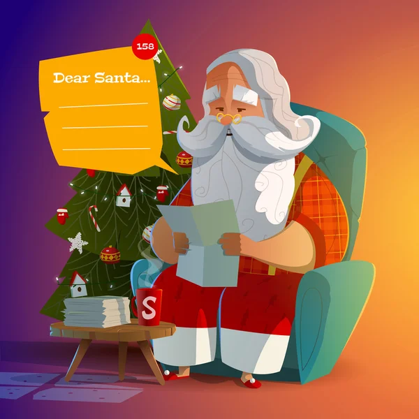 Santa Claus läste brev på kvällen — Stock vektor