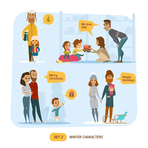 Winter characters set — Stock Vector