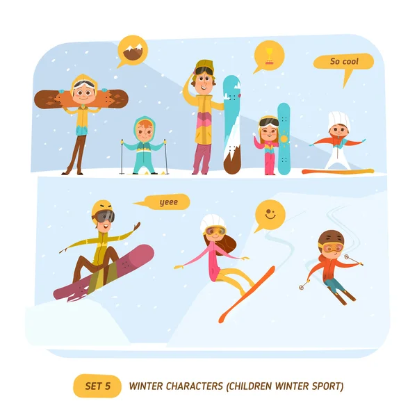 Juego de personajes de invierno. Deporte — Archivo Imágenes Vectoriales