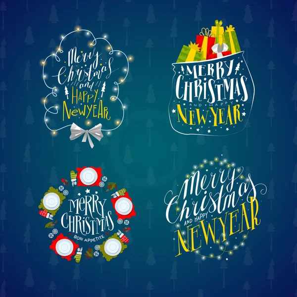 Merry christmas and Happy New Year labels set — Stock Vector
