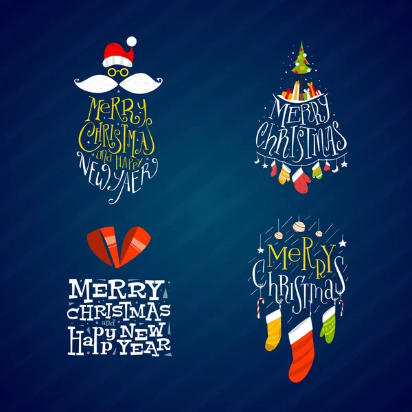 Merry christmas and Happy New Year labels set — Stock Vector