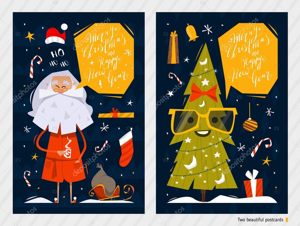 Merry Christmas and Happy New Year postcards