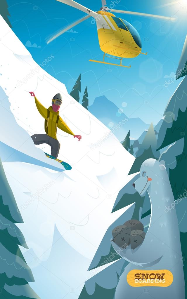 Snowboarder in action winter illustration