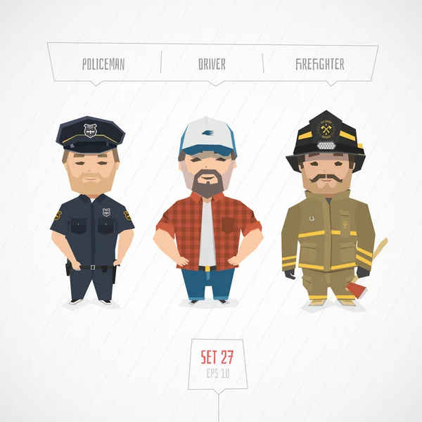 Герої мультфільмів поліцейський водій пожежник — стоковий вектор