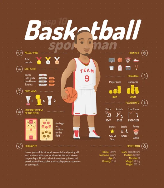 Koszykówka infographic znaki — Wektor stockowy