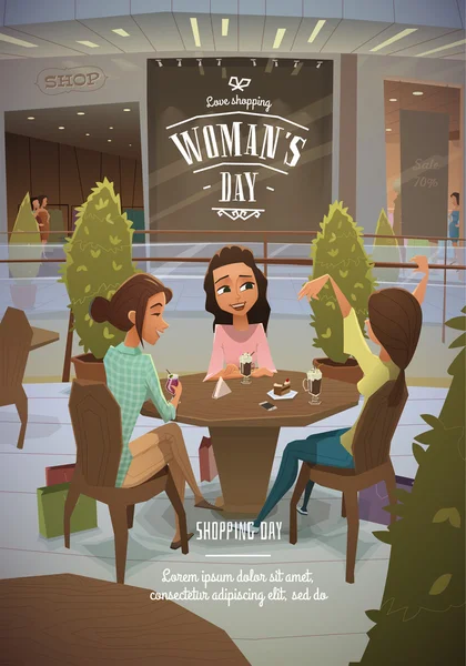 Ladies at the mall drinking a cocktail — Stock Vector