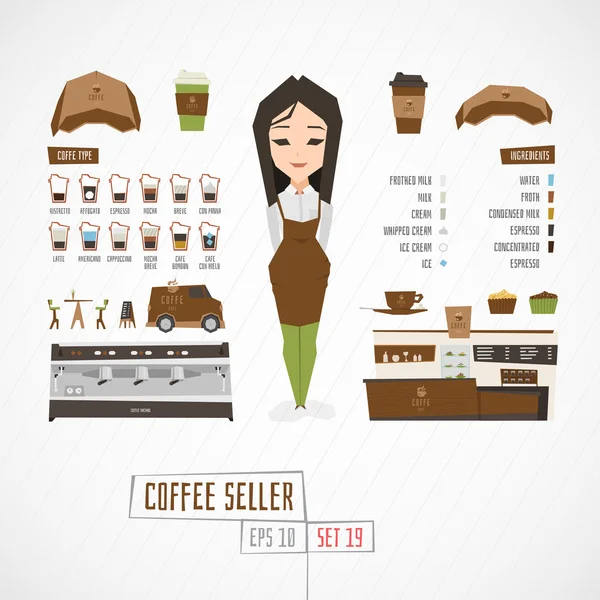 Grappig karakter koffie verkoper — Stockvector