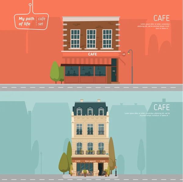 Café edificios en el fondo — Vector de stock