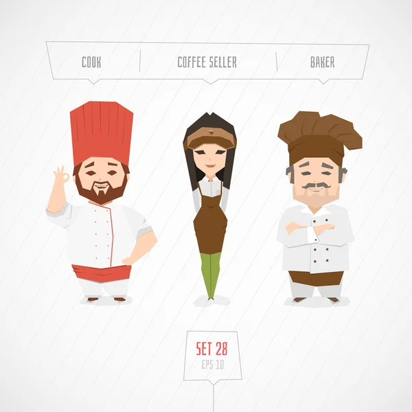 Personnages de bande dessinée cuisinier vendeur de café boulanger — Image vectorielle