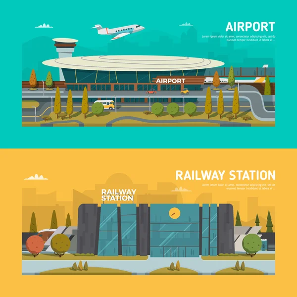 Stasiun kereta api dan bandara - Stok Vektor