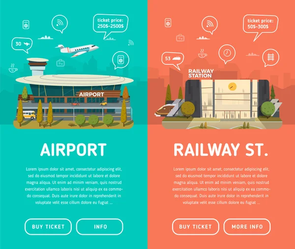 Järnvägsstationer och flygplatsen. Daylight version — Stock vektor