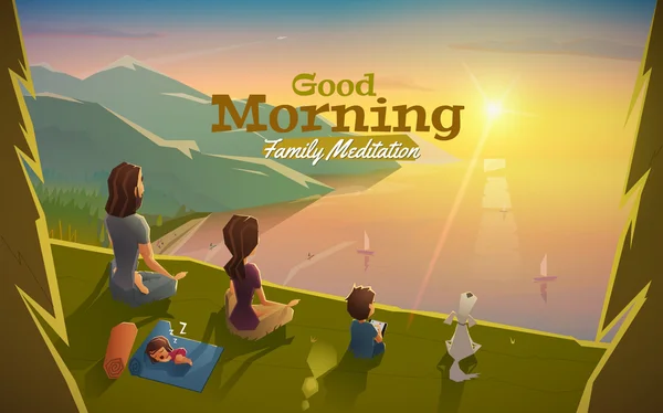 Guten Morgen, Meditation mit der Familie — Stockvektor