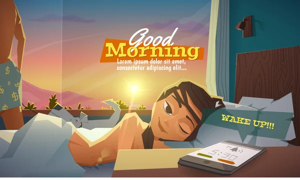 Buenos días, señora. Despierta. — Vector de stock