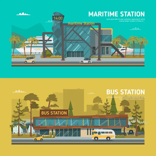 Autobús, estaciones marítimas. Versión diurna — Vector de stock