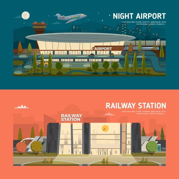 Estaciones de tren y aeropuerto. Versión diurna — Archivo Imágenes Vectoriales