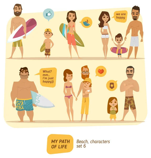 Personajes de playa iconos — Vector de stock