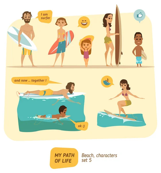 Colección de personajes de verano — Vector de stock